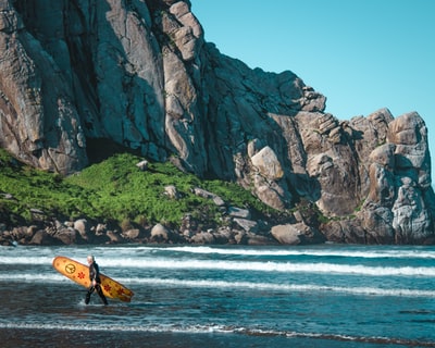 Man in the water with a surfboard
